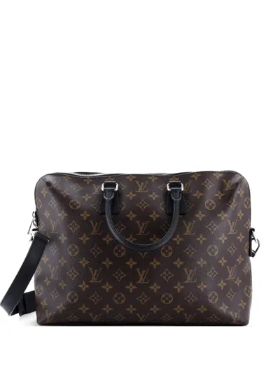 Pre-owned Louis Vuitton Porte-documents Jour Bag Macassar Monogram Canvas Business Bag In Brown