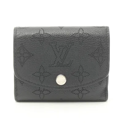 Pre-owned Louis Vuitton Portefeuil Iris Xs Mahina Noir Trifold Wallet Leather In Black