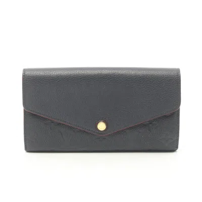 Pre-owned Louis Vuitton Portefeuil Sara Monogram Amplant Marine Rouge Bi-fold Long Wallet Leather Navy In Black