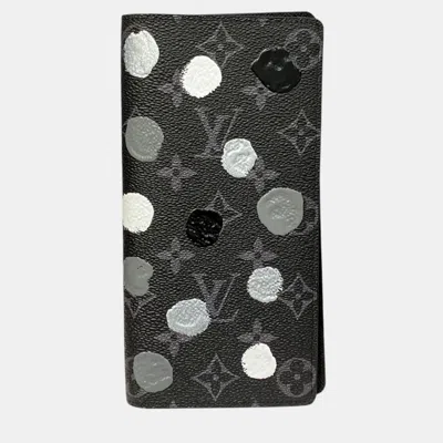 Pre-owned Louis Vuitton Portefeuille Brazza Monogram Eclipse Canvas Long Wallet In Black