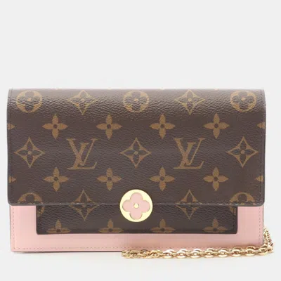 Pre-owned Louis Vuitton Portefeuille Flore Pink/brown Monogram Canvas Chain Shoulder Bag
