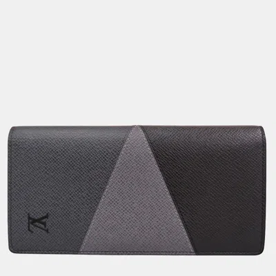 Pre-owned Louis Vuitton Portefeuille Plaza Nm Taiga Grey Long Wallet In Grey