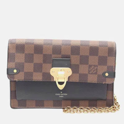 Pre-owned Louis Vuitton Portefeuille Vavin Chain Shoulder Bag Damier Canvas Ebene In Brown