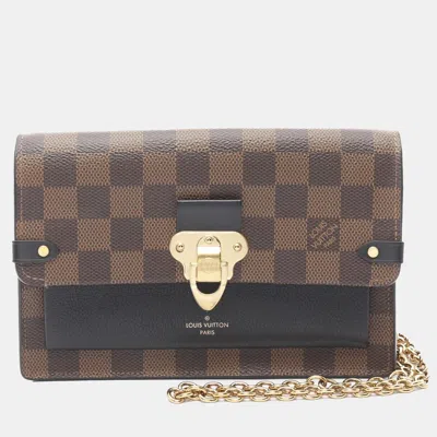 Pre-owned Louis Vuitton Portefeuille Vavin Chain Shoulder Bag Damier Ebene In Brown