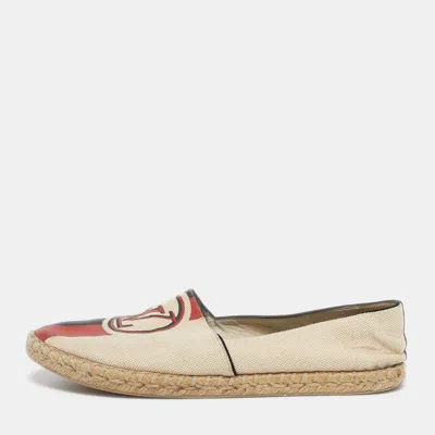 Pre-owned Louis Vuitton Postcard Size 38.5 Beige Canvas Espadrille Flats In Sand