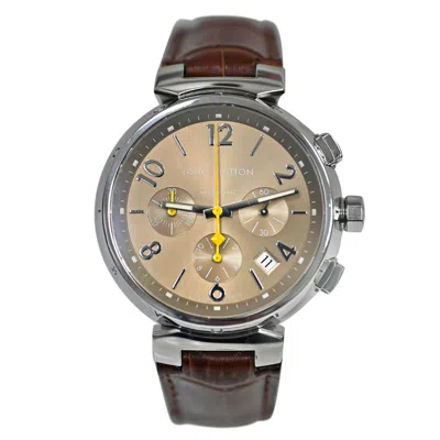 Pre-owned Louis Vuitton Tambour Chronograph Automatic Men's Watch Q1122 In Beige / Brown