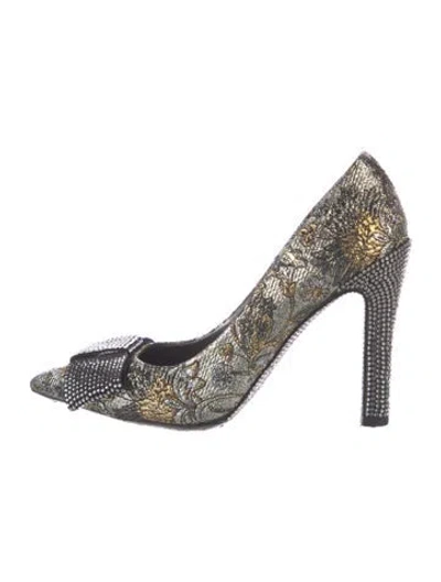 Pre-owned Louis Vuitton Printed Bow Accents Pumps In Gold