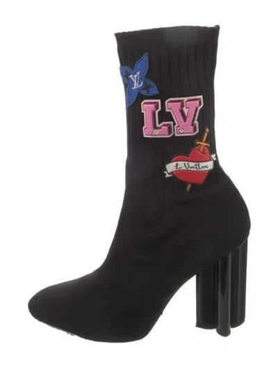 Pre-owned Louis Vuitton Printed Sock Boots In Black