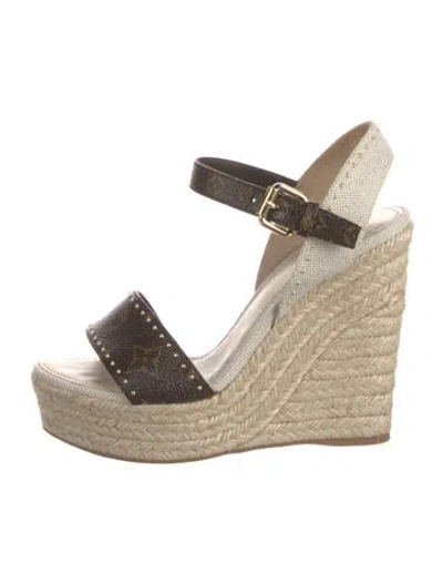 Pre-owned Louis Vuitton Printed Studded Accents Espadrilles In Brown