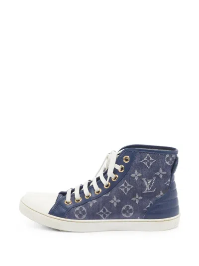 Pre-owned Louis Vuitton Punchy Monogram Leather High-top Sneakers In Blue