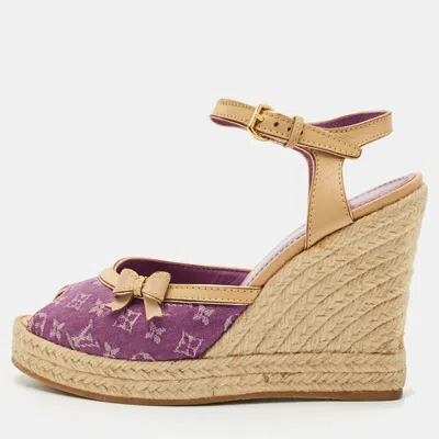 Pre-owned Louis Vuitton Purple Canvas Wedge Espadrille Sandals Size 37