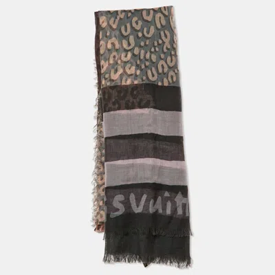 Pre-owned Louis Vuitton Purple Leopard Printed Cashmere & Silk Shawl