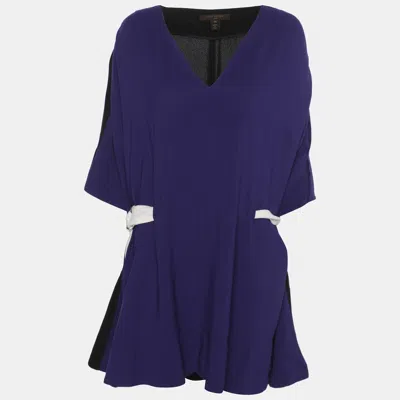 Pre-owned Louis Vuitton Purple/black Crepe Belted Tunic Dress M