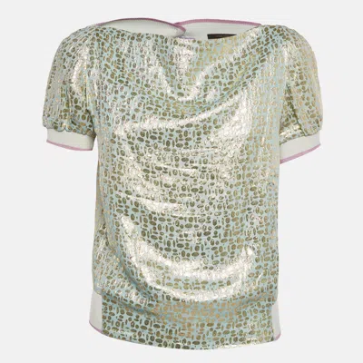 Pre-owned Louis Vuitton Purple/blue Brocade Silk Top S
