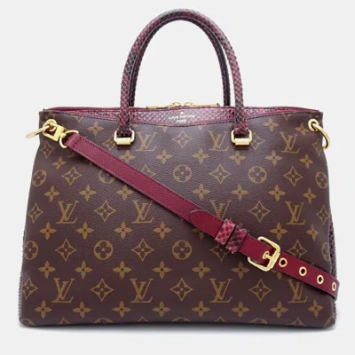 Pre-owned Louis Vuitton Python Leather And Monogram Canvas Pallas Tote Bag In Brown