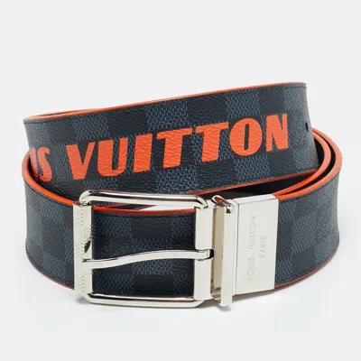 Pre-owned Louis Vuitton Race Reversible 100cm Belt Damier Cobalt Canvas In Blue