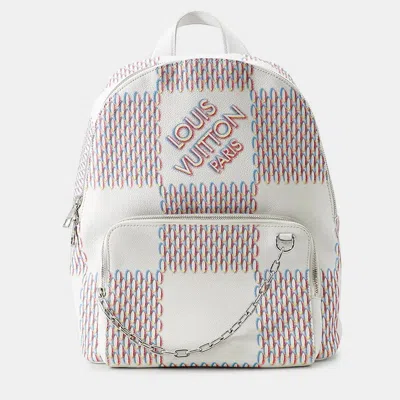 Pre-owned Louis Vuitton Racer Backpack White Damier Spray