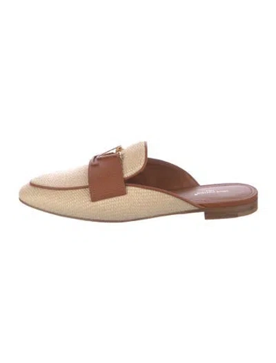Pre-owned Louis Vuitton Raffia Tweed Pattern Mules In Brown