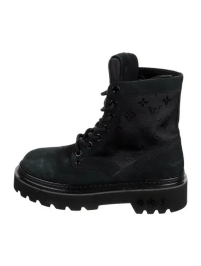 Pre-owned Louis Vuitton Ranger Ankle Boot Lv Monogram Lace-up Boots In Black
