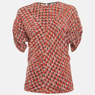 Pre-owned Louis Vuitton Red Abstract Print Silk Top S