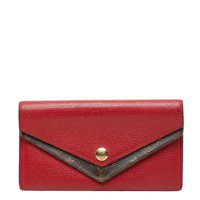 Pre-owned Louis Vuitton Red Brown Leather Pvc Long Wallet (bi-fold) ()