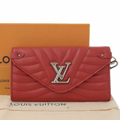 Pre-owned Louis Vuitton Red Color Leather Long Wallet (bi-fold) ()