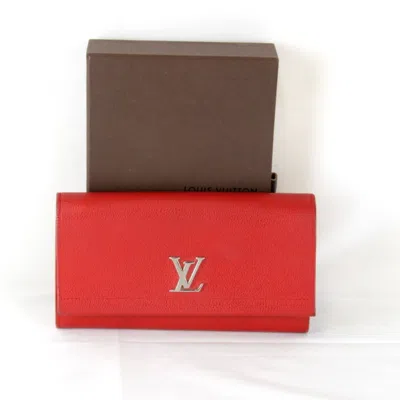 Pre-owned Louis Vuitton Red Color Leather Long Wallet (bi-fold) ()