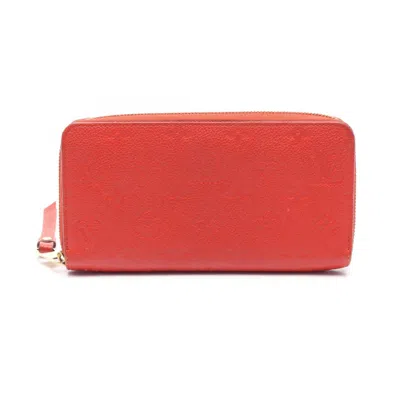 Pre-owned Louis Vuitton Red Color Leather Long Wallet (bi-fold) ()