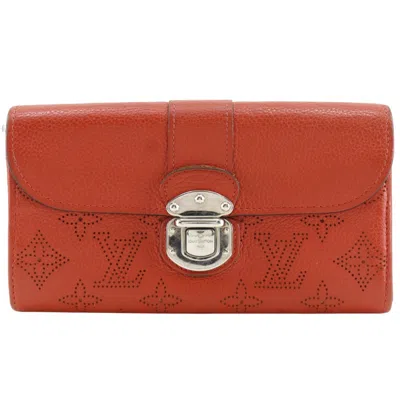 Pre-owned Louis Vuitton Red Color Monogram Mahina Leather Long Wallet (bi-fold) ()