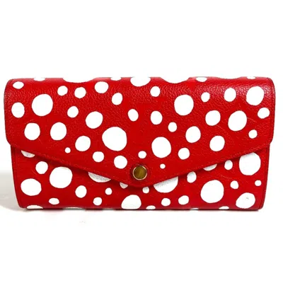 Pre-owned Louis Vuitton Red Color White Leather Long Wallet (bi-fold) () In Red Color, White