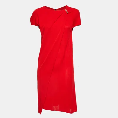 Pre-owned Louis Vuitton Red Crepe Brooch Detail Short Dress M