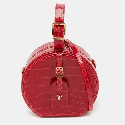 Pre-owned Louis Vuitton Red Crocodile Petite Boite Chapeau Bag