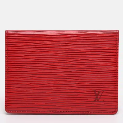 Pre-owned Louis Vuitton Red Epi Leather Porte 2 Cartes Vertical Pass Case