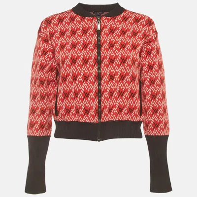 Pre-owned Louis Vuitton Red Geometric Monogram Knit Zip-up Bomber Jacket M