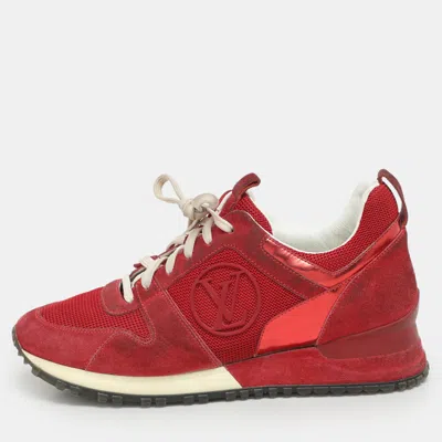 Pre-owned Louis Vuitton Red Leather And Mesh Run Away Low Top Sneakers Size 35.5