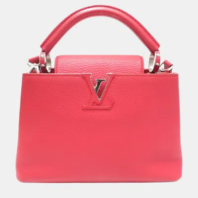 Pre-owned Louis Vuitton Red Leather Capucines Bb Top Handle Bag