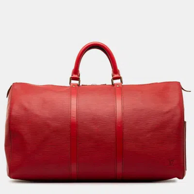 Pre-owned Louis Vuitton Red Leather Epi Keepall 50 Duffel Bags