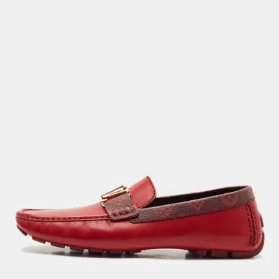 Pre-owned Louis Vuitton Red Leather Monte Carlo Loafers Size 43