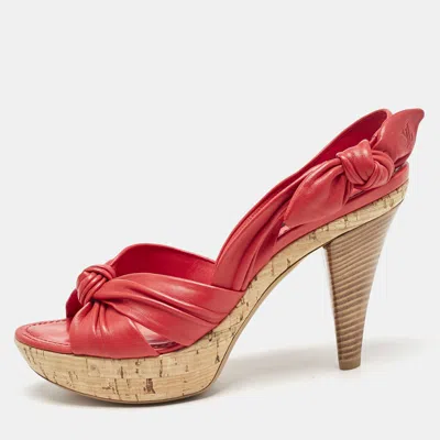 Pre-owned Louis Vuitton Red Leather Platform Slingback Sandals Size 38.5
