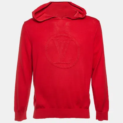 Pre-owned Louis Vuitton Red Logo Cotton & Silk Knit Hooded Jumper M