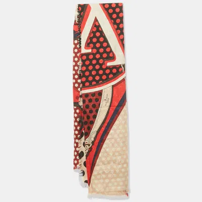 Pre-owned Louis Vuitton Red Monodots Monogram Scarf