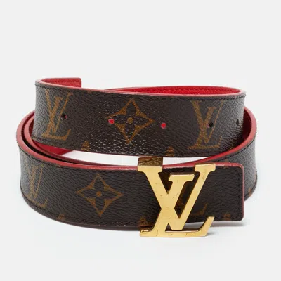 Pre-owned Louis Vuitton Red Monogram Canvas Lv Initiales Belt 75cm