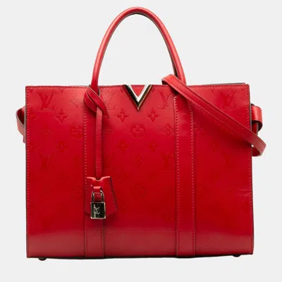 Pre-owned Louis Vuitton Red Monogram Cuir Plume Very Tote Mm