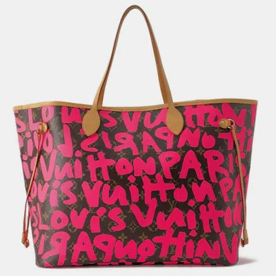 Pre-owned Louis Vuitton Red Monogram Graffiti Neverfull Gm Bag