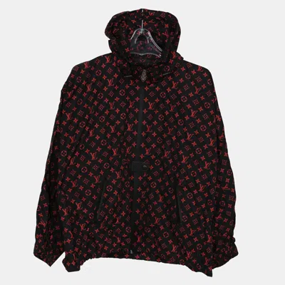 Pre-owned Louis Vuitton Red Monogram Nylon Shorts Hooded Jacket Size 34 In Black