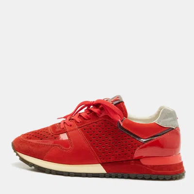 Pre-owned Louis Vuitton Red Patent Leather And Suede Run Away Lace Up Sneakers Size 38
