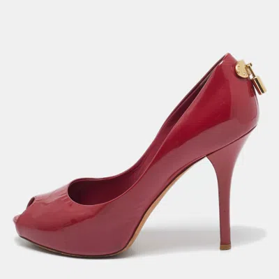 Pre-owned Louis Vuitton Red Patent Leather Oh Really! Peep Toe Pumps Size 37