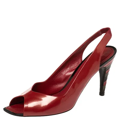Pre-owned Louis Vuitton Red Patent Leather Peep Toe Sandals Size 39