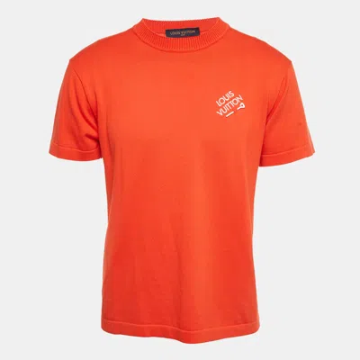 Pre-owned Louis Vuitton Red Pin Logo Embroidered Cotton T-shirt Xs