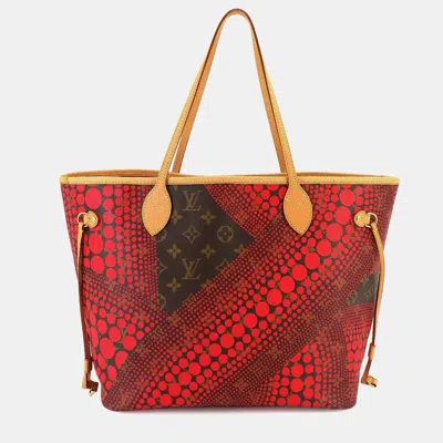 Pre-owned Louis Vuitton Red Polka Dot Monogram Canvas Wave Neverfull Mm Tote Bag